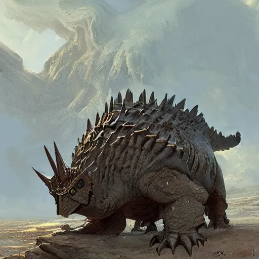 Prompt: concept art painting of an owl stegosaurus, by james gurney and greg rutkowski