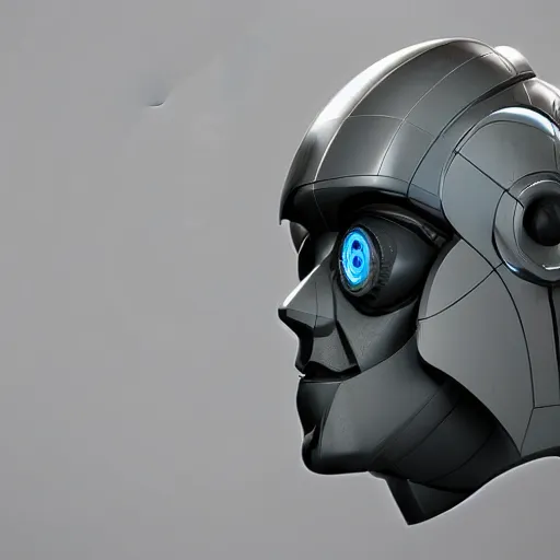 Image similar to an amazing robot-helmet, robotic head-bust portrait, of a sci-fi, human robot hybrid with weaponized systems built into the 3d helmet, cgi, zbrush, blender, octane render
