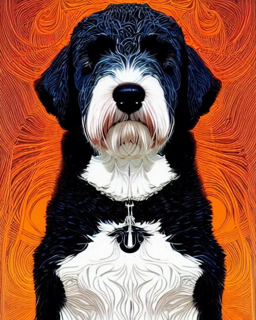 Image similar to bernedoodle by artgerm victo ngai ryohji hase art