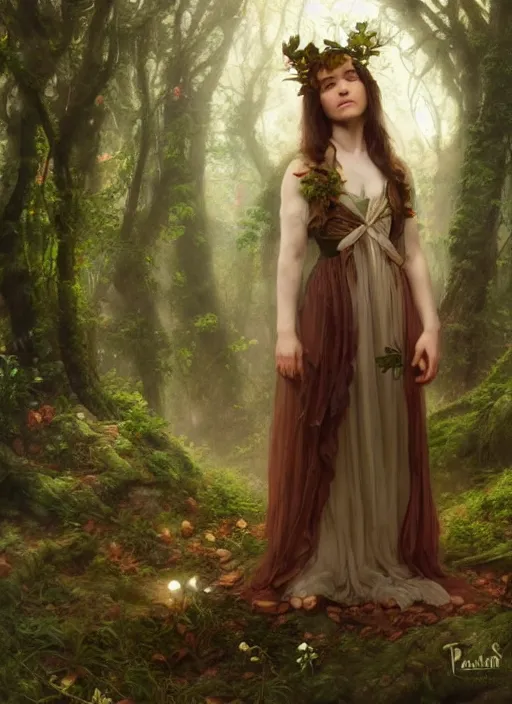 Image similar to portrait ellen page as fairy in the wood, full length shot, shining, 8k highly detailed, sharp focus, illustration, art by artgerm, mucha, bouguereau