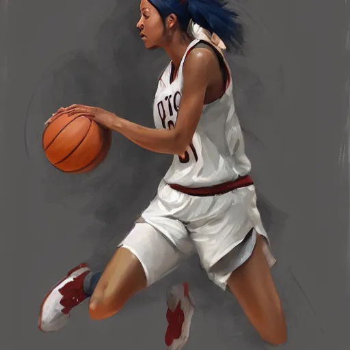 Image similar to painting of an woman basketball player, greg rutkowski, cg worker artstation