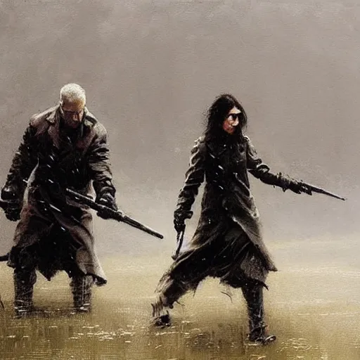 Image similar to a still of matrix, painting by jakub rozalski,