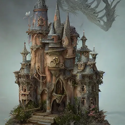 Prompt: the miniature castle of dreamers by ellen jewett and tom bagshaw is a beautiful and intricate sculpture. rendered in octane, it is a true piece of art. the attention to detail is amazing, 8 k resolution, ultradetailed