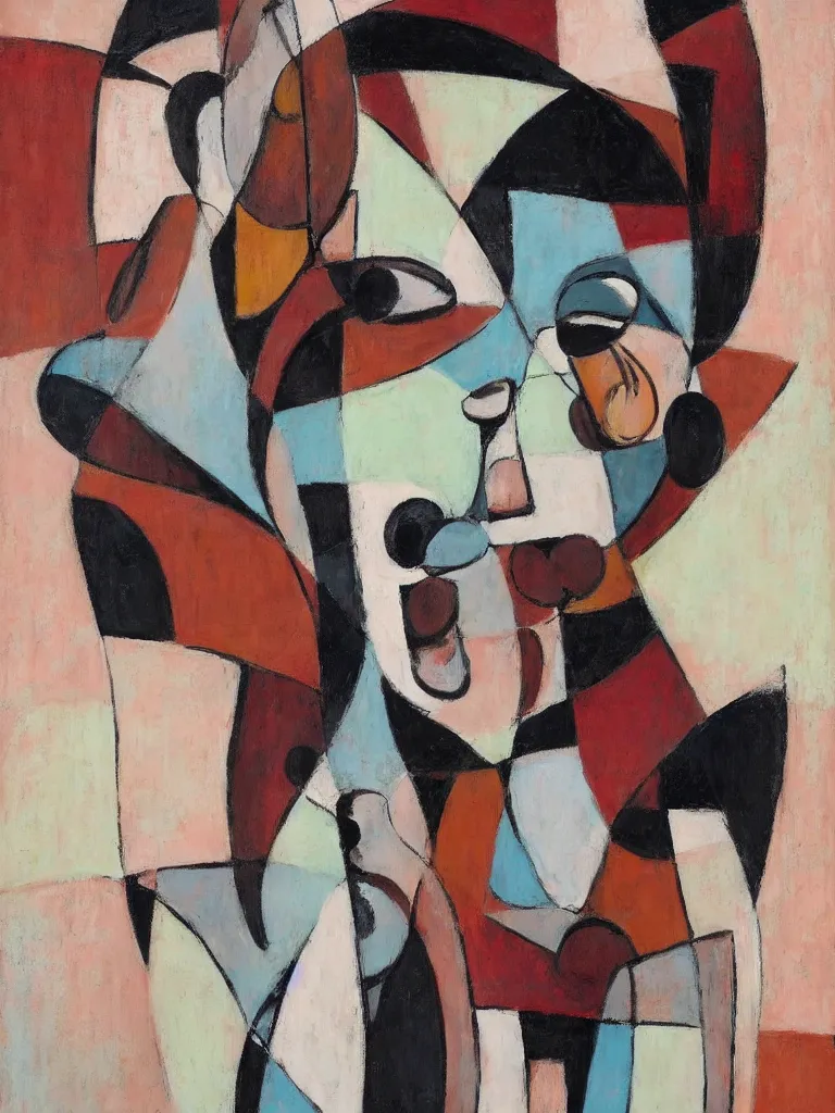 Prompt: abstract figurative art of a human figure by george condo in an aesthetically pleasing natural and pastel color tones, hints of cubism