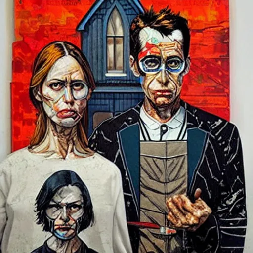 Prompt: American Gothic, by MARVEL comics and Sandra Chevrier