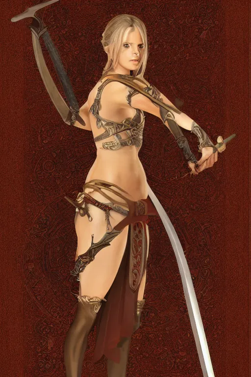 Prompt: digital art of a pretty girl with a long sword in her hands. detailed body, medieval theme, pretty lighting, detailed face, sharp focus, intricate details