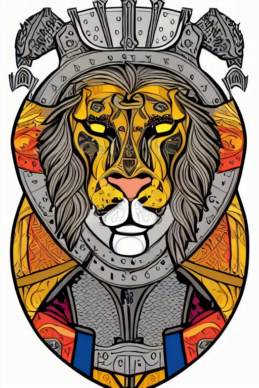 Image similar to Portrait of a lion in a medieval armor, knight, medieval, sticker, colorful, illustration, highly detailed, simple, smooth and clean vector curves, no jagged lines, vector art, smooth