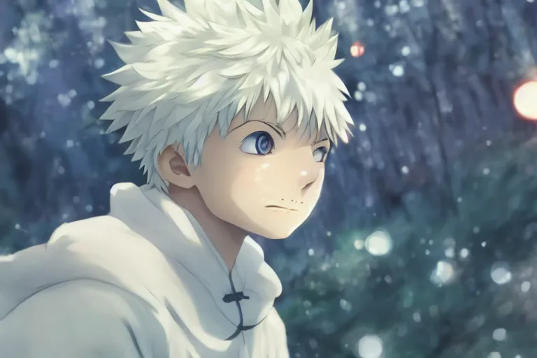 Prompt: killua zoldyck, single subject, scenic full shot, ambient lighting, detailed face, by makoto shinkai, stanley artgerm lau, wlop, rossdraws