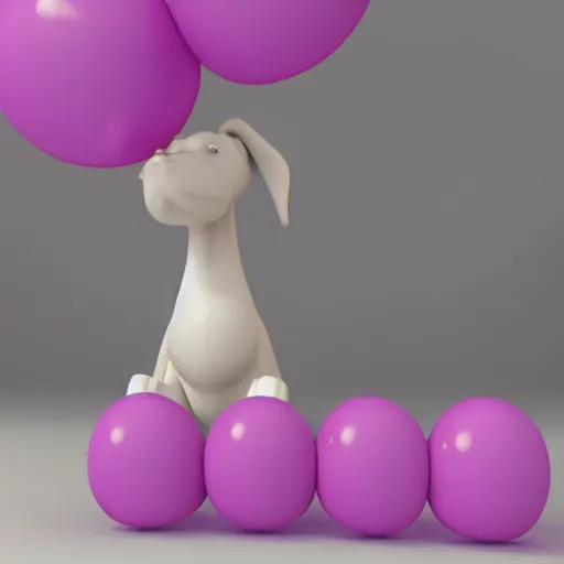 Image similar to 3D render of a pink balloon dog in a violet room