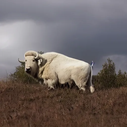 Image similar to a white bison in the clouds