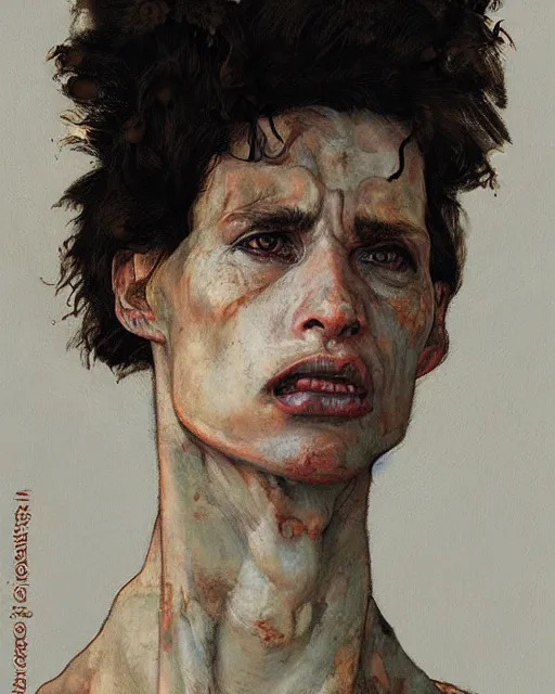 Image similar to portrait of a tyrannosaurus by greg rutkowski in the style of egon schiele