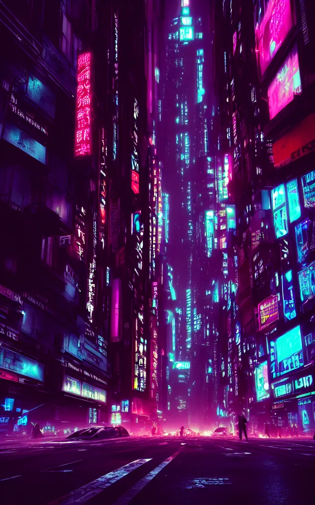Image similar to 3 d render of a magnificent dark neon futuristic cyberpunk city bustling street at night cyberart by liam wong in the film akira rendered in octane, trending on cgsociety, blender 3 d