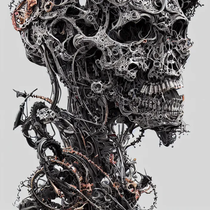 Image similar to portrait of a biomechanical skull. intricate abstract. intricate artwork. nightmare fuel. by Tooth Wu, wlop, beeple, dan mumford. octane render, trending on artstation, greg rutkowski very coherent symmetrical artwork. cinematic, hyper realism, high detail, octane render, 8k, iridescent accents