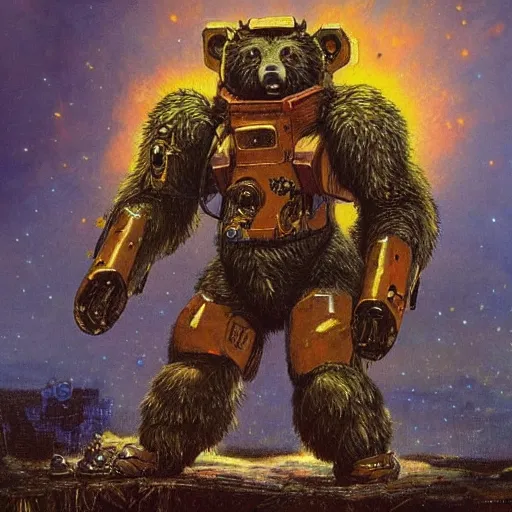 Image similar to beastial ursine combat mecha in the style of vasily vereshchagin and evangelion