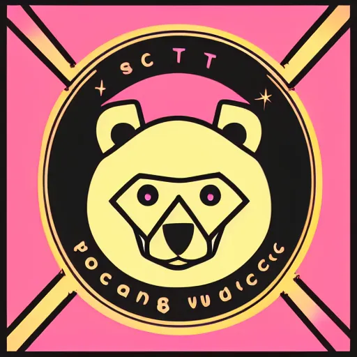 Image similar to a cute pink fluffy vector podcast logo of a streaming bear, golden ratio, iconic, award winning, line art, bold, playful