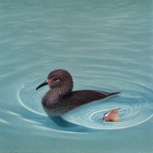 Image similar to kiwi bird swimming in a pool, by quint buchholz, high quality