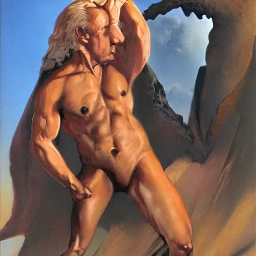 Image similar to boris vallejo portrait of joe biden wearing monokini in the movie zardoz