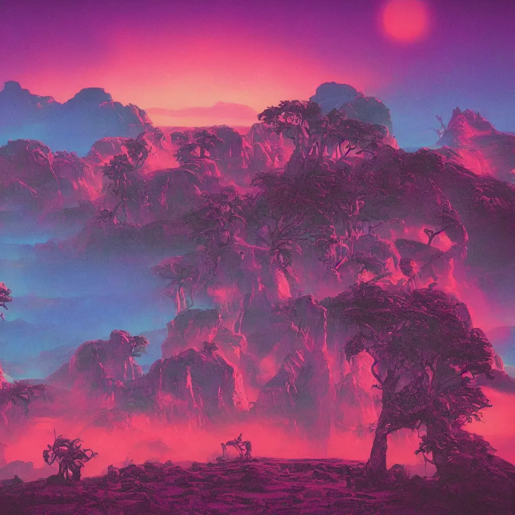 Image similar to 80s landscape photo, ET, goonies, retrowave, synthwave