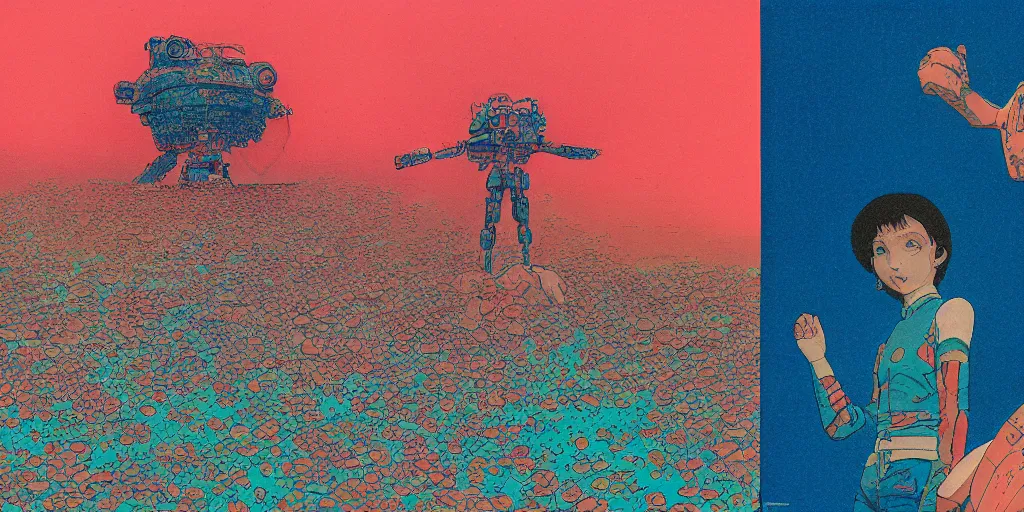 Image similar to risograph grainy drawing vintage sci - fi, satoshi kon color palette, gigantic gundam full - body covered in dead coral reef, 1 9 8 0, kodachrome, natural colors, comicbook spreadsheet, codex seraphinianus painting by moebius and satoshi kon and dirk dzimirsky close - up portrait