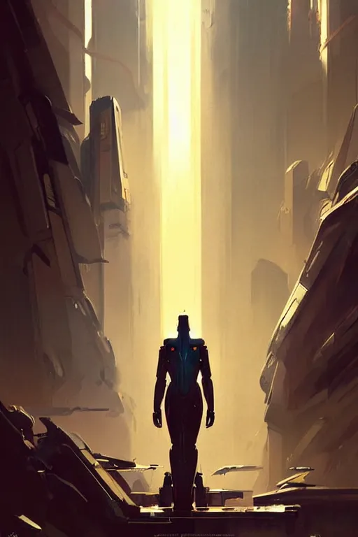 Image similar to greg rutkowski travel poster science fiction suit