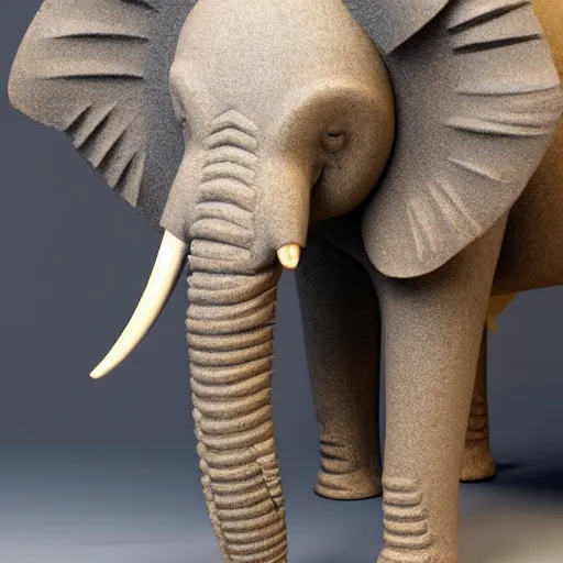 Prompt: sculpture of an elephant made of household junk, high detail, 4k, studio lighting