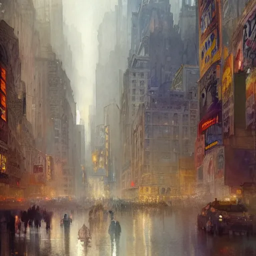 Prompt: a beautifull intricate watercolour painting of a new york city scene, reflexions, verry high details by william turner art, greg rutkowski and alphonse mucha, trending on artstation, very very detailed, masterpiece, muted colors