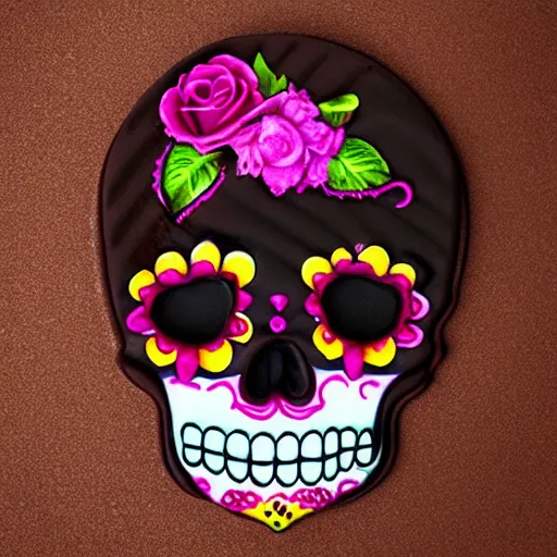 Image similar to “sugar skull in chocolate, studio lighting, 3D”