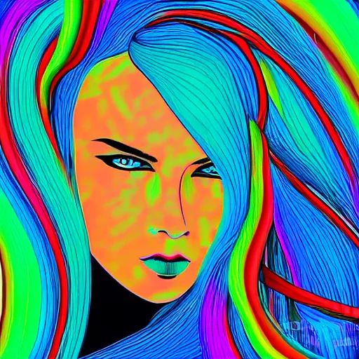 Image similar to person with multi color cable hair, digital art