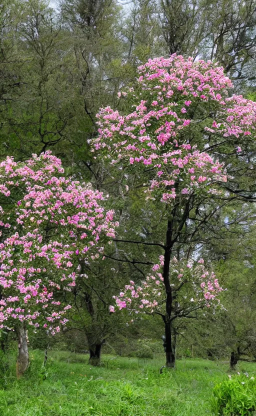 Image similar to flower - sized trees and tree - sized flowers