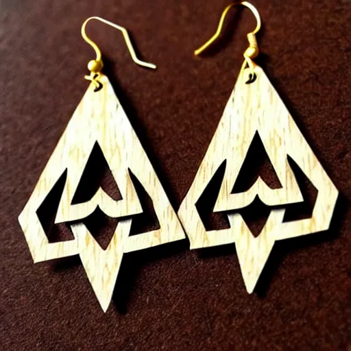 Image similar to 2 d wood lasercut earrings, mystical symbols, 8 k, hd, trending on amazon on artstation, trending on deviantart, trending on etsy, epic digital art