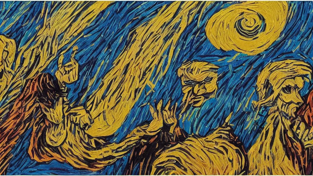 Image similar to abstract art painting figures lines forms in style of vincent van gogh, fine details,