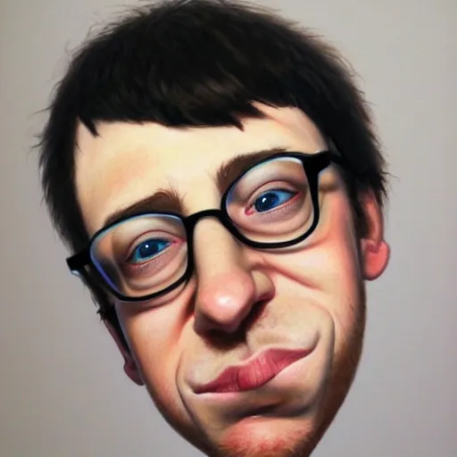 Image similar to Caricature portraits done of a young Graham Coxon, realistic, hyperrealistic, very realistic, highly detailed, very detailed, extremely detailed, detailed, oil painting, digital art, trending on artstation