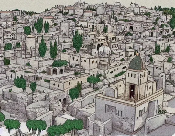 Prompt: ancient jerusalem in the style of studio ghibli