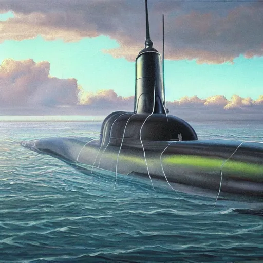 Prompt: oil painting picturing the inside of a submarine