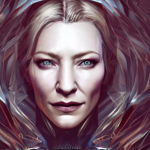 Image similar to a centered symmetrical portrait of cate blanchett as a demon, hyper detailed, facial texture, cinematic light, octane render, artstation