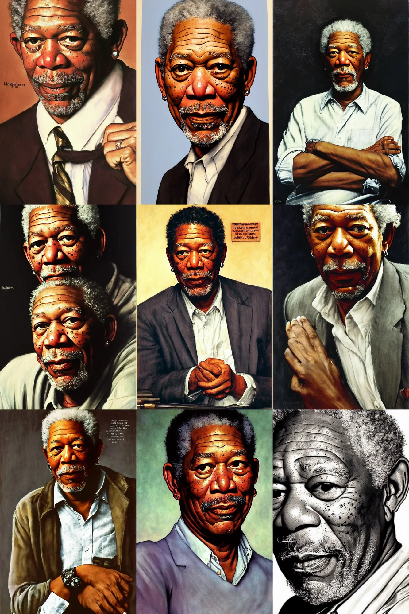 Prompt: Morgan Freeman, portrait by Norman Rockwell