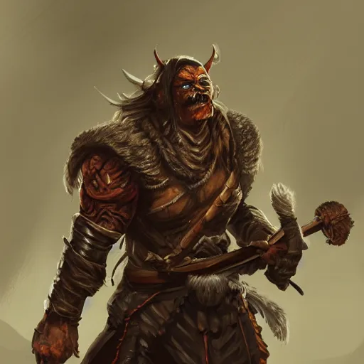 Image similar to Orc fighter wielding a musket, path of exile, artstation, concept art, digital painting, highly detailed, portrait