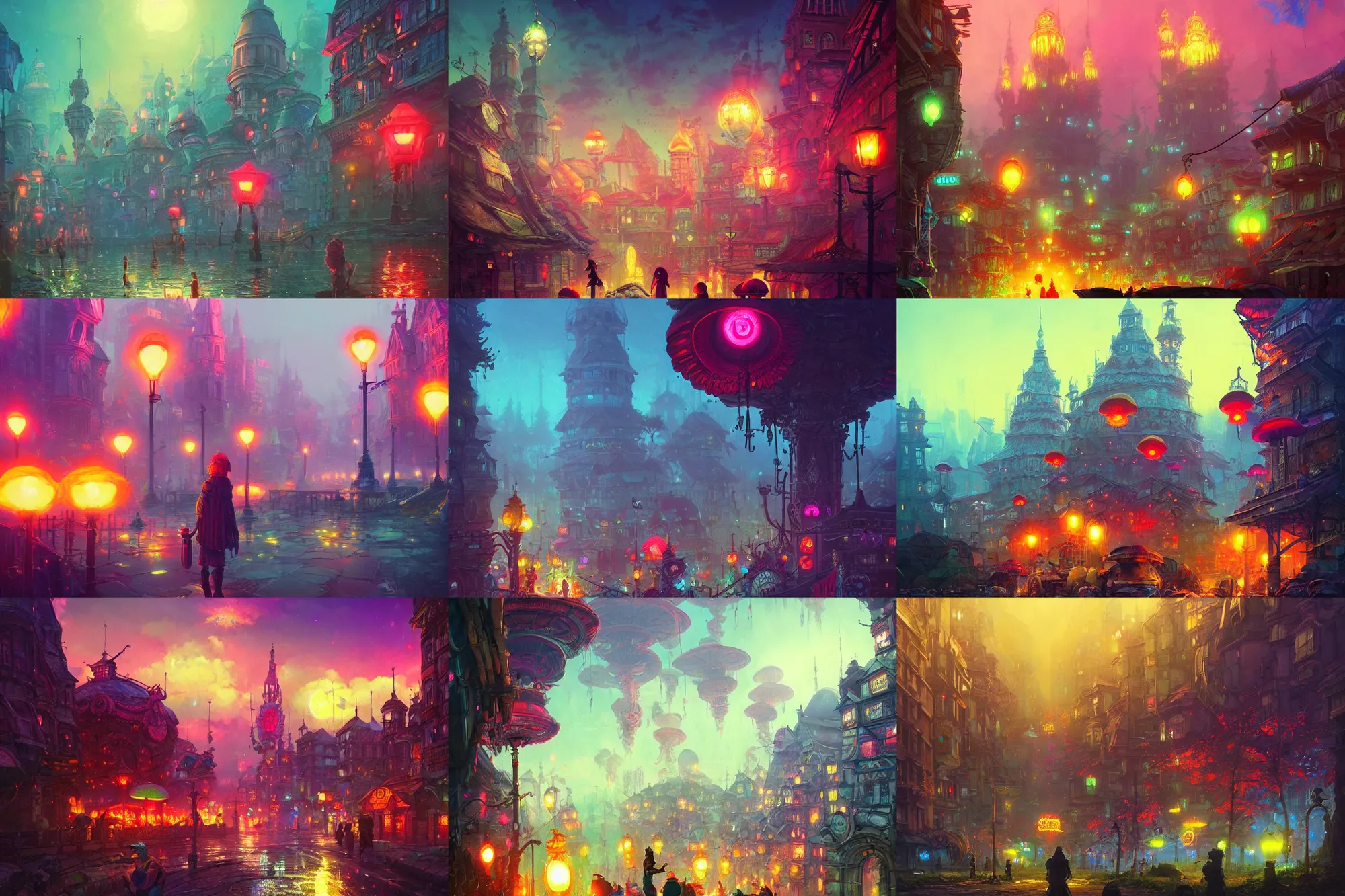 Prompt: slavic city. big mushrooms, glowing lights, epic fantasy, colorfully, digital art, highly saturated colors, concept art, detailed illustration, hd, 4 k, digital art, greg rutkowski, dan mumford, studio ghibli trending on artstation