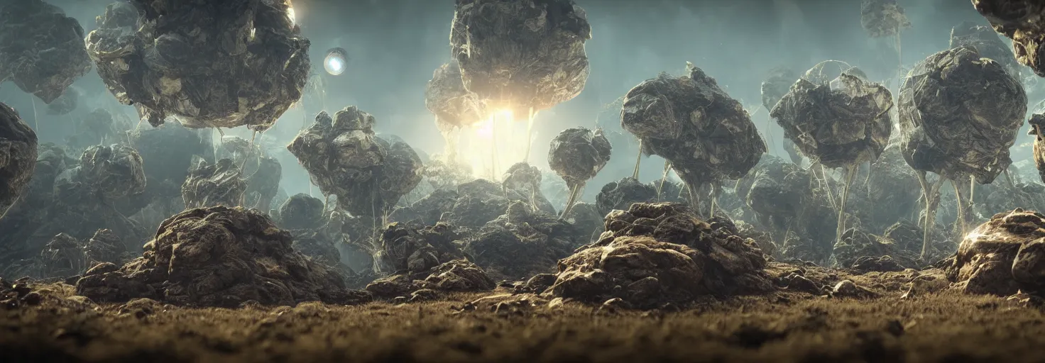 Image similar to alien planet with metallic megastructure : octane render landscape : flora and fauna : mathew o : aleksandr pronin!!! | humble : 3 d render : octane render : ue 5 : 3 d graphic : android jones