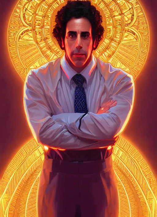 Image similar to symmetry!! portrait of seinfeld, glowing lights!! intricate, elegant, highly detailed, digital painting, artstation, concept art, smooth, sharp focus, illustration, art by artgerm and greg rutkowski and alphonse mucha