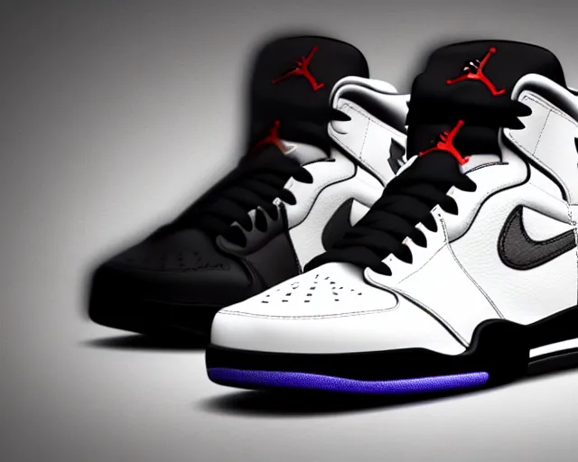 Image similar to 3D render of mid height air jordan sneakers with joker design, cinematic, studio lighting, award winning