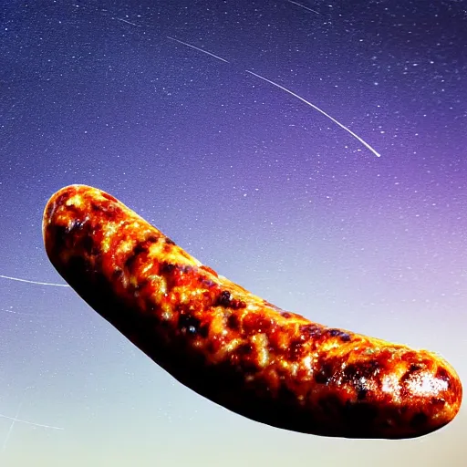 Image similar to slice of CHORIZO sausage, night sky, 8k, photograph, photorealistic