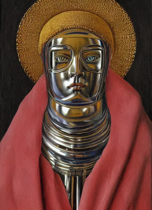 Prompt: a portrait of a shiny metallic renaissance robot, in the style of Jan van Eyck,