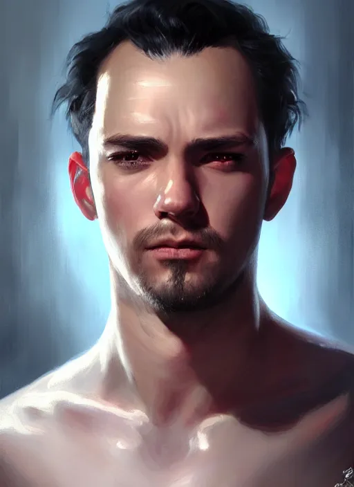 Image similar to a _ fantasy _ style _ portrait _ painting _ of lonely depressed male with short hair and big forehead oil _ painting _ unreal _ 5 _ daz. _ rpg _ portrait _ extremely _ detailed _ artgerm _ greg _ rutkowski _ greg
