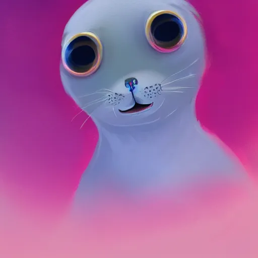 Image similar to a concept art of a sappy seal, happy, dressed in a pink dress, golden hour, beautiful, artstation trending, matte painting, 8 k