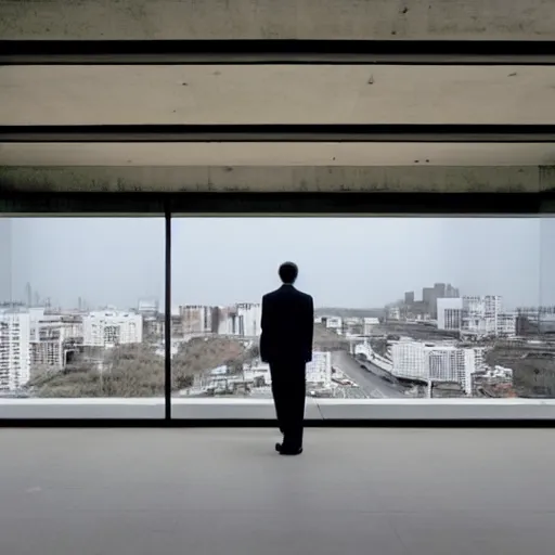 Image similar to a man alone in a city by tadao ando