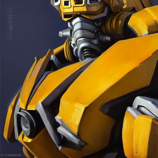 Image similar to greg manchess portrait painting of bumblebee the transformer as overwatch character, medium shot, asymmetrical, profile picture, organic painting, sunny day, matte painting, bold shapes, hard edges, street art, trending on artstation, by huang guangjian, gil elvgren, ruan jia, greg rutkowski, gaston bussiere