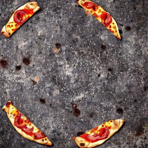 Prompt: Eww, why is this pizza on the concrete ground so rotten and moldy!