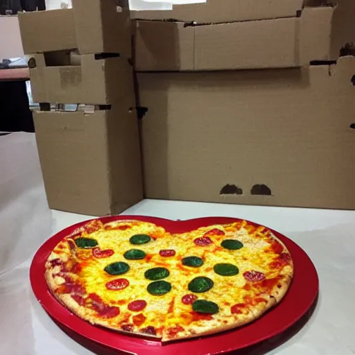 Image similar to a heart made of pizza