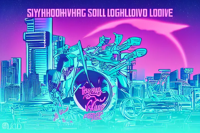 Prompt: synthwave belong logo social album cover